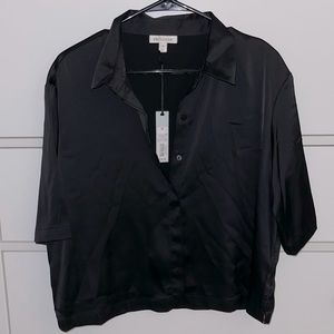 NWT Satin Button Down Short Sleeve Shirt